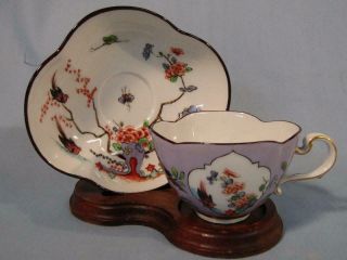 Rare Old Meissen Quatrefoil Cup & Saucer - Birds & Flowers - 1st Quality