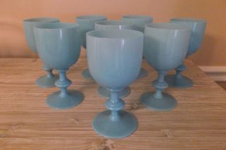8 Vtg Portieux Vallerysthal French Opaline Blue Milk Glass Wine Water Goblets