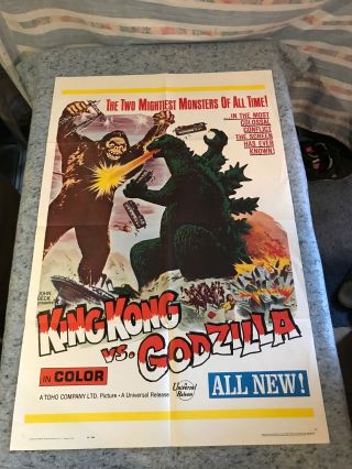 King Kong Vs.  Godzilla 1963 1 Sheet Movie Poster 27 " X 41 " (vf - Cond. )