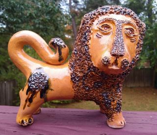 Billy Ray Hussey Unique Proud Lion Figural Face Jug Southern Folk Pottery Nc