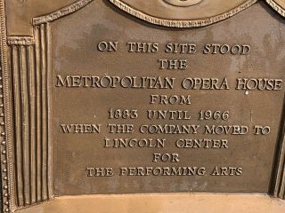 Rare Metropolitan Opera House Bronze Sign Plaque NYC Old Theater 3