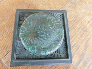 Antique LCT Tiffany Studios PINE NEEDLE Bronze & Slag Glass Inkwell Signed 845 3