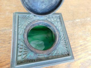 Antique LCT Tiffany Studios PINE NEEDLE Bronze & Slag Glass Inkwell Signed 845 7
