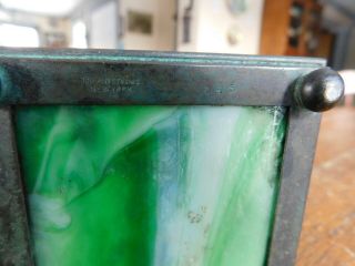 Antique LCT Tiffany Studios PINE NEEDLE Bronze & Slag Glass Inkwell Signed 845 9