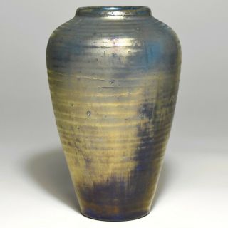 Pewabic Pottery 6 1/4 " Arts And Crafts Iridescent Blue/gold Vase C1903 - 10s