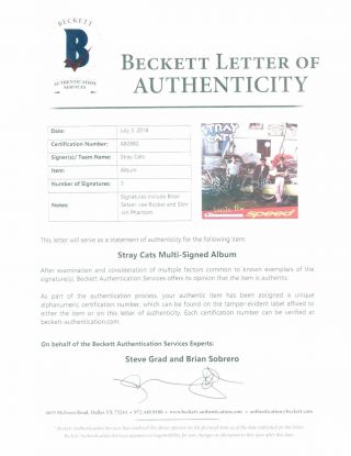 Stray Cats Beckett Fully Signed Autograph Record Vinyl Brian Setzer Lee Slim Jim 5