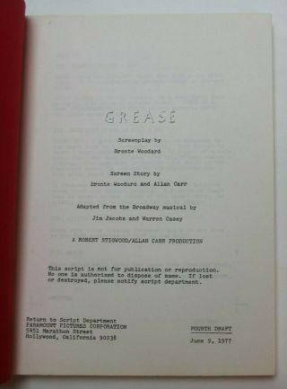 GREASE / Bronte Woodard 1977 Screenplay,  John Travolta & Olivia Newton - John 4