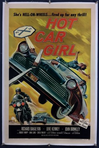 Hot Car Girl On Linen One Sheet Movie Poster 1958 Iconic Bad Girl Car Racing