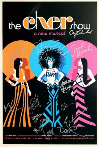 Cher Show Cast Stephanie J.  Block,  Jarrod Spector,  Emily Skinner Signed Poster