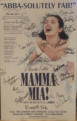 Full Cast Signed Mamma Mia Broadway Poster Windowcard Rare