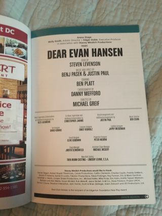 Dear Evan Hansen SIGNED PLAYBILL RARE Arena Stage 4