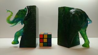 Elephant Bookend Green Glass Pate De Verre Daum Style Dated 1977 Numbered 4/100