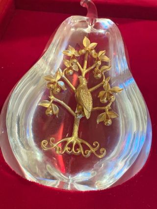 Rare STEUBEN Glass 18k GOLD PARTRIDGE PEAR TREE RED BOX Perfect Xmas Gift 10