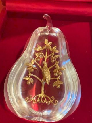 Rare STEUBEN Glass 18k GOLD PARTRIDGE PEAR TREE RED BOX Perfect Xmas Gift 2