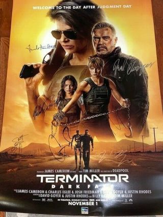 Terminator Dark Fate Ds Movie Poster Cast Signed Premiere Linda Hamilton Rare