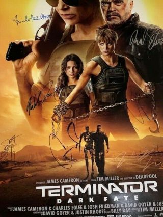 Terminator DARK FATE DS Movie Poster CAST SIGNED Premiere Linda Hamilton RARE 2