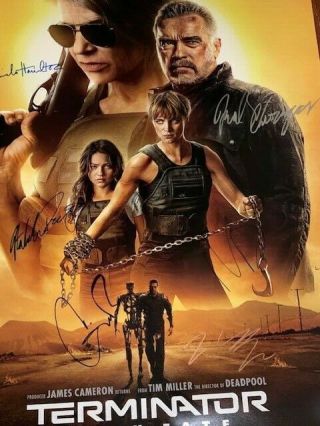 Terminator DARK FATE DS Movie Poster CAST SIGNED Premiere Linda Hamilton RARE 3