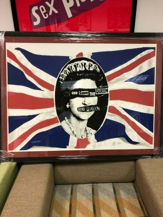 Very Rare Jamie Reid Signed Framed Sex Pistols God Save The Queen 97 Punk Print