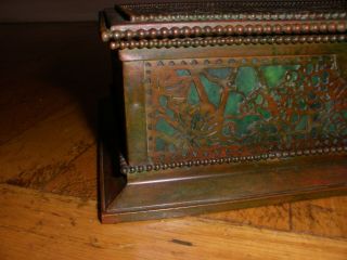 Antique Tiffany Studios NY Grapevine large bronze & slag glass jewelry box 830 11