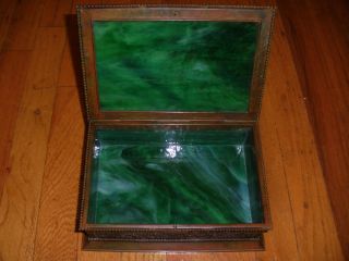 Antique Tiffany Studios NY Grapevine large bronze & slag glass jewelry box 830 3