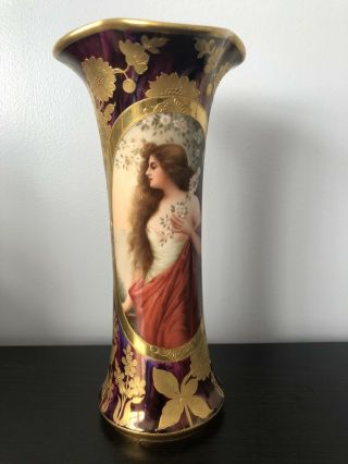 Antique Royal Vienna Art Nouveau Porcelain Vase “erbluth” Signed Wagner