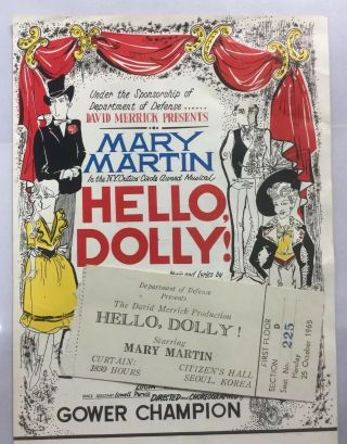 Mary Martin " Hello,  Dolly " Souvenir Program & Ticket Stub Seoul Korea 1965