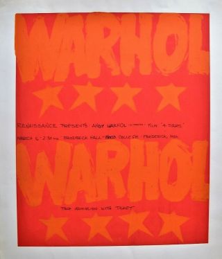 Andy Warhol - 1968 Silkscreen Event Poster - Rare - Four Stars Movie