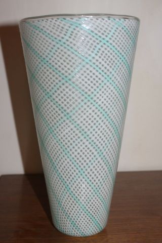 dino martens murano art glass vase by toso blue,  white 11 