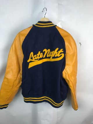 1980s Late Night With David Letterman Crew Jacket Leather Wool Sz L 5