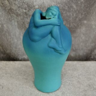 Rare Van Briggle Pottery 10” “despondency” Vase,  Turquoise,  Circa 1940