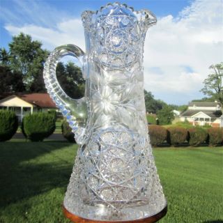 HUGE ANTIQUE AMERICAN BRILLIANT OLD CUT GLASS PITCHER VASE EWER TANKARD 11LB 13 
