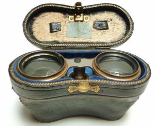 Antique Cherubs/ Musicians Enamel French Opera Glass & Case 12