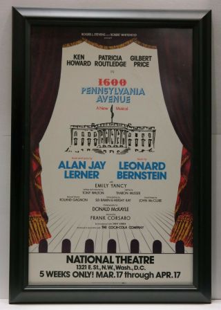 1600 Pennsylvania Ave.  - Window Card,  Dc National Theatre Tryout Rare