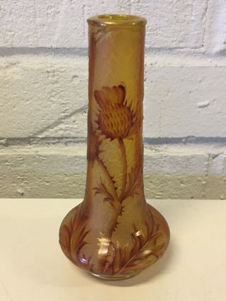 Antique Daum Nancy France Signed French Art Glass Thistle Vase