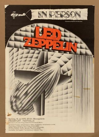 1970 Led Zeppelin In Person Frankfurt Germany Concert Poster Rare