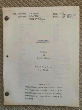 Knight Rider Pilot Tv Scripts (1982),  " Special Run " (2) Drafts,