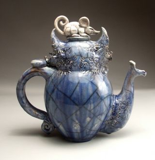 Owl & Mouse Teapot pottery folk art sculpture by face jug maker Mitchell Grafton 12