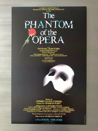 The Phantom Of The Opera 1988 Cast Window Card/poster 14 " X22 "
