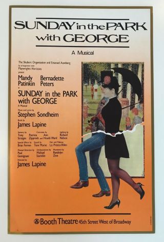 Vintage Sunday In The Park With George 1984 Broadway Window Card Poster