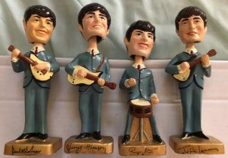Beatles 1964 Car Mascots Complete Set Nodder Bobbleheads - Very Rare