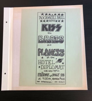 1973 Kiss Band Hotel Diplomat Handbill 8.  5x11 Inside Photo Album Page