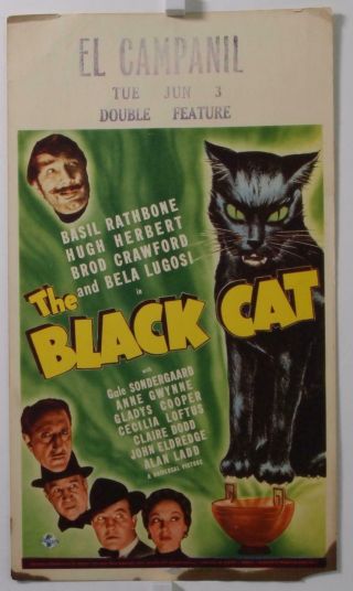 ⭐️ 1941 The Black Cat Universal Pictures,  Midget Window/lobby Card (8 " X 14 ")