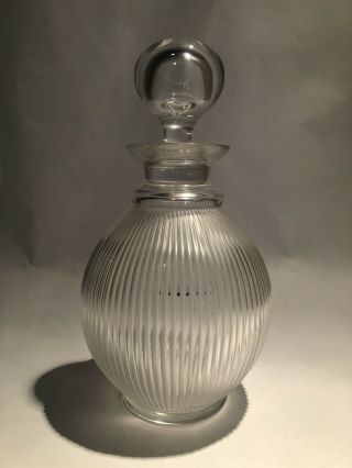 Signed Lalique France Crystal Langeais Clear & Frosted Ribbed Decanter