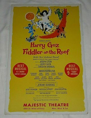 Fiddler On The Roof (1967) 14 " X 22 " Window Card Harry Goz/bette Midler