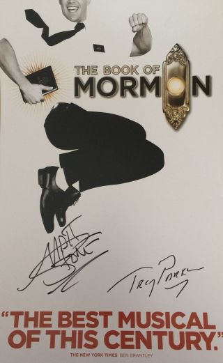 Book Of Mormon Signed 14x22 Window Card Trey Parker Matt Stone