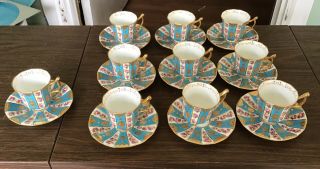 10 Tiffany & Company Cauldon French Blue,  Roses & Gold Demitasse Cups & Saucers