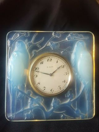 Rare Signed Rene Lalique Mantle Clock Inseparables Opalescent Glass