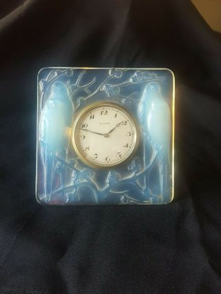 RARE SIGNED RENE LALIQUE MANTLE CLOCK INSEPARABLES OPALESCENT GLASS 2