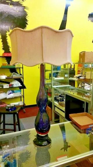 Vintage Mid Century Murano Purple Amethyst Leaded Glass Decorative Lamp