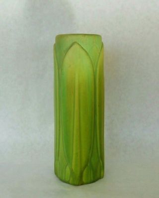 Early Roseville Velmoss Vase Incised Leaf Matte Green Glaze 8 "